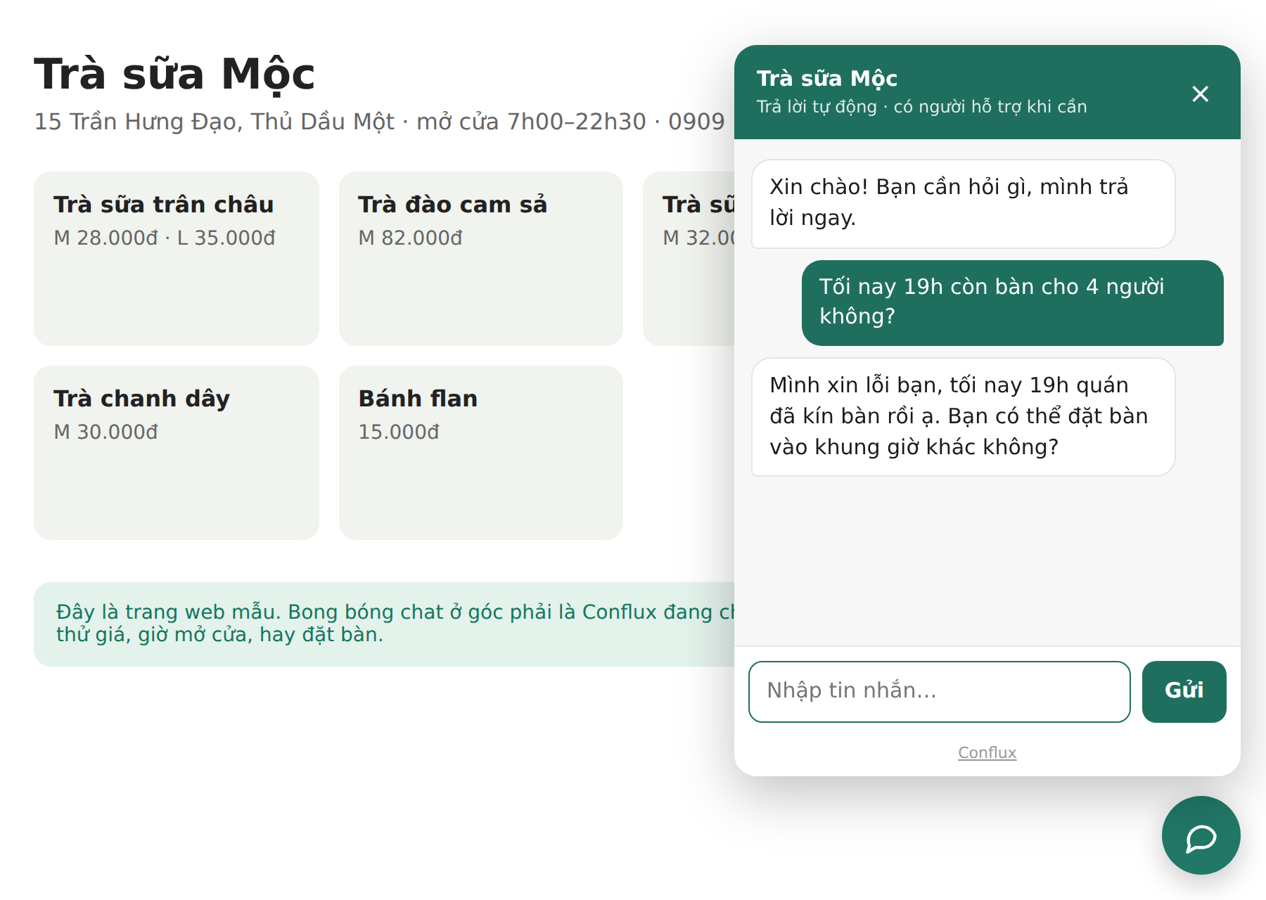 Khung chat trên website